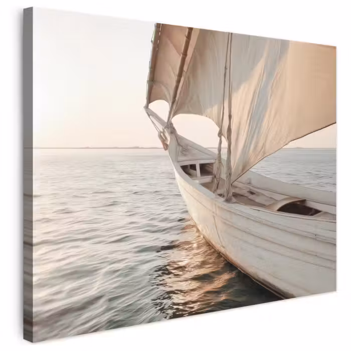 Leinwandbild - Segelboot - Meer - Beige - Sonne