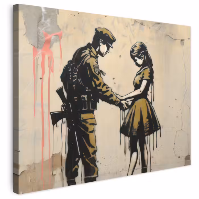 Leinwandbild - Soldat - Mädchen - Braun - Graffiti