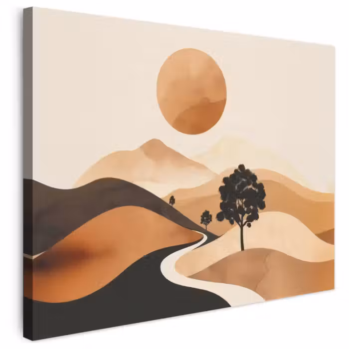 Leinwandbild - Sonne - Hügel - Baum - Abstrakt