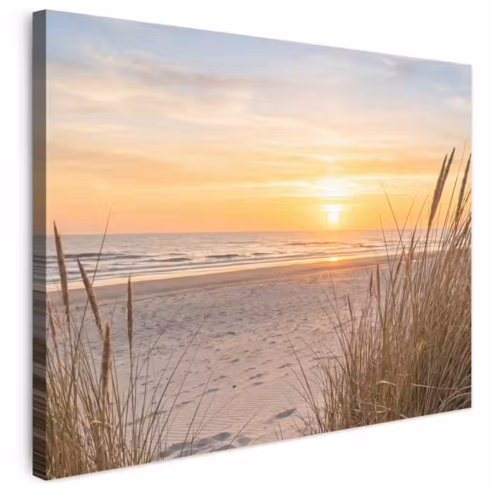 Leinwandbild - Sonnenuntergang - Dünen - Meer
