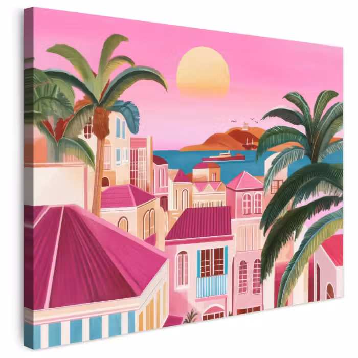 Leinwandbild - Stadt - Rosa - Palmen