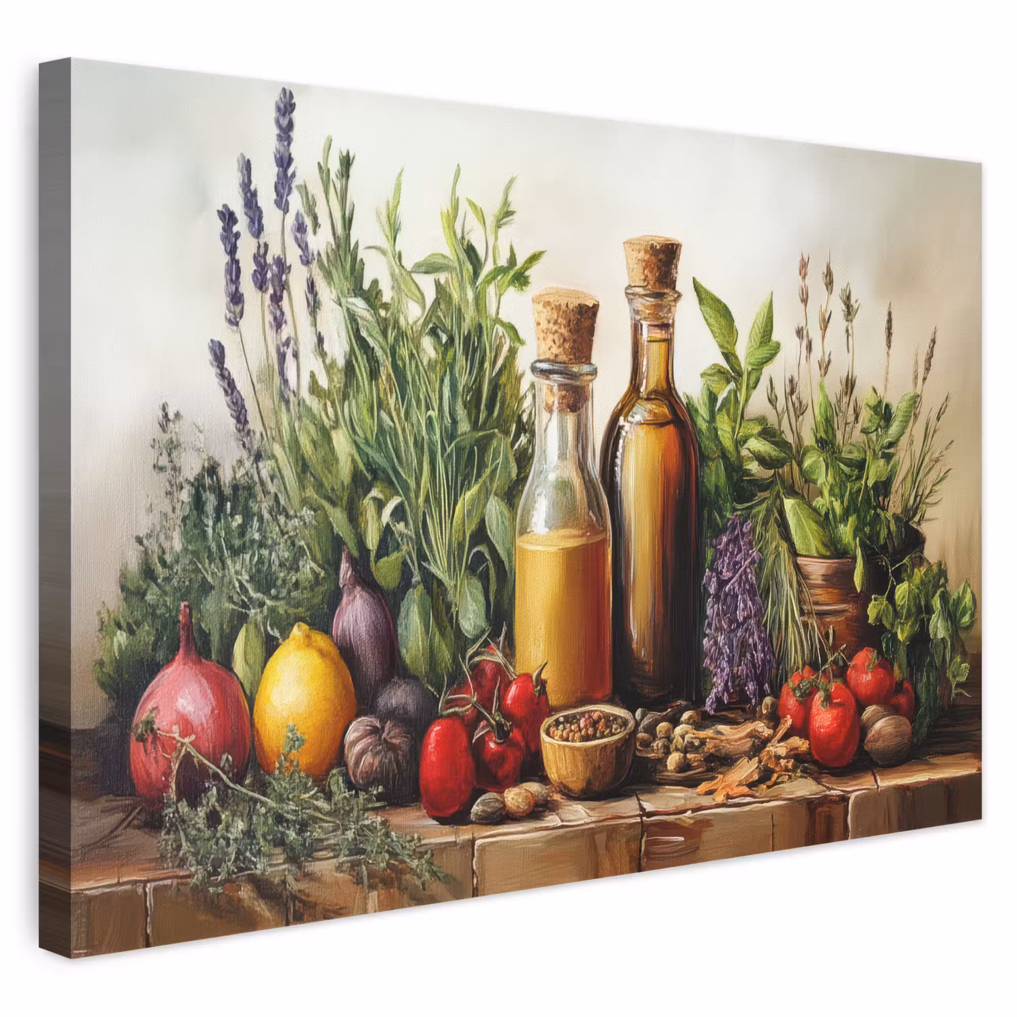 Leinwandbild - Stilleben - Kräuter - Gewürze - Früchte - Farbenfroh