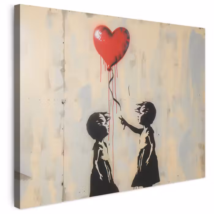 Leinwandbild - Straßenkunst - Banksy - Luftballon - Graffiti - Retro