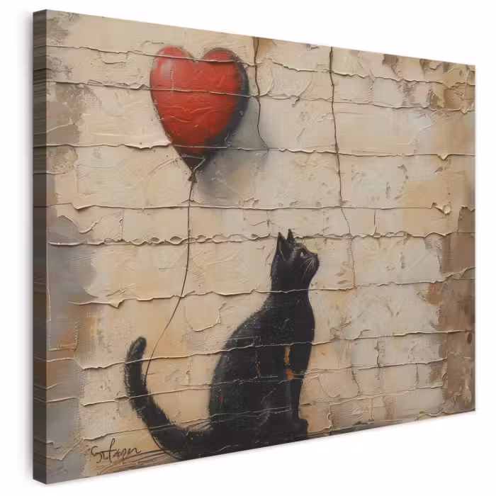Leinwandbild - Straßenkunst - Katze - Luftballon - Graffiti - Banksy