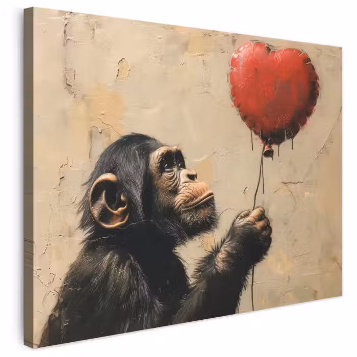 Leinwandbild - Straßenkunst - Schimpanse - Luftballon - Graffiti - Banksy