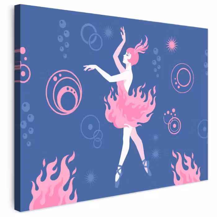 Leinwandbild - Tänzerin – Flammenrock – Abstrakt – Rosa – Blau