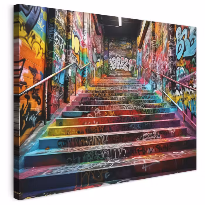Leinwandbild - Treppe - Graffiti - Farben - Kunst