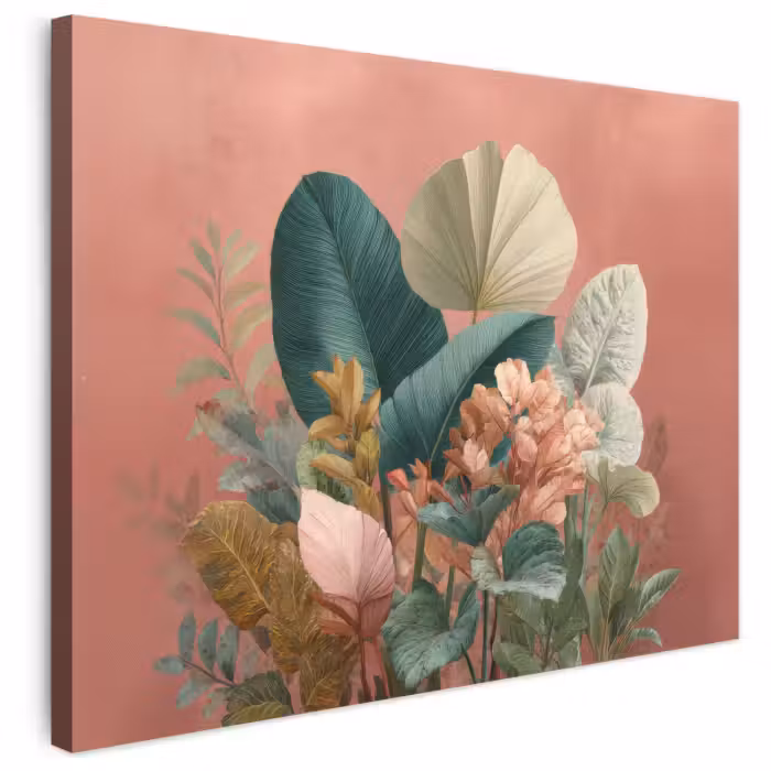 Leinwandbild - Tropische Blätter - Blumen - Rosa - Grün