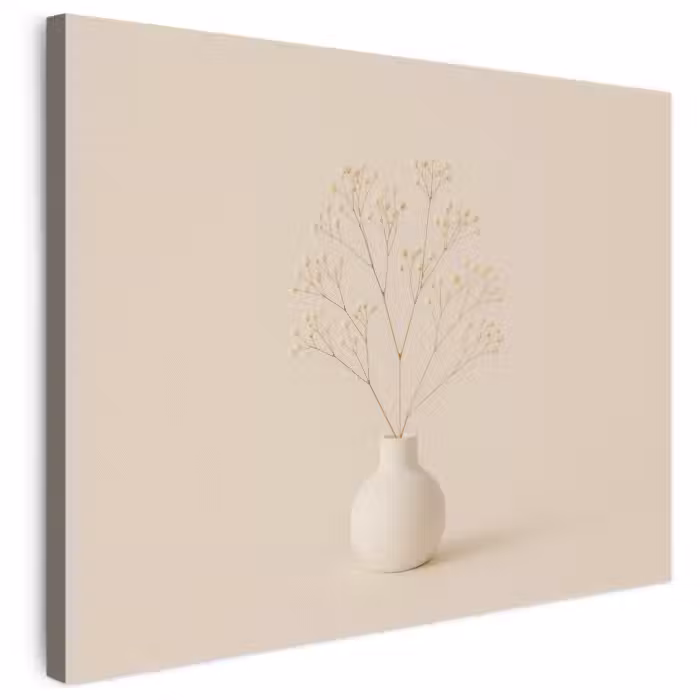 Leinwandbild - Vase - Zweige - Blumen - Weiß