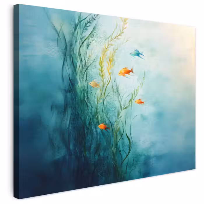 Leinwandbild - Wasserpflanzen - Fische - Farbenfroh - Wasser