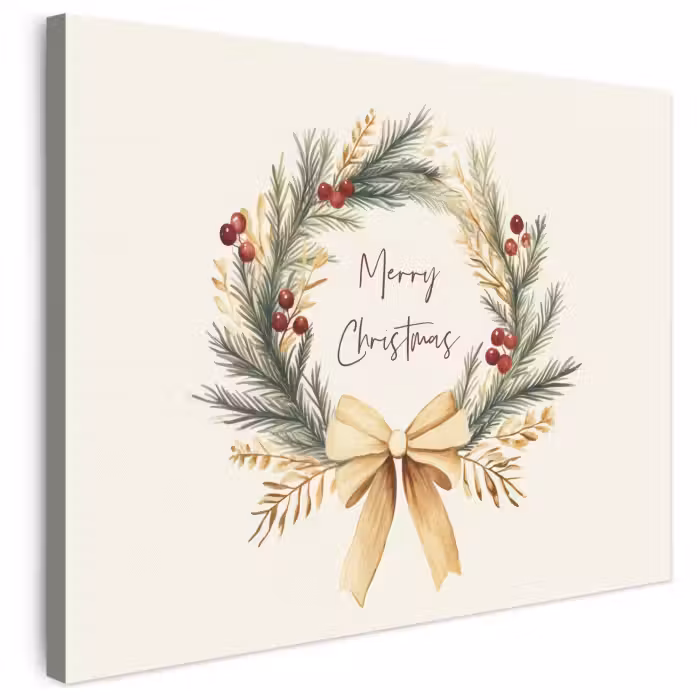 Leinwandbild - Weihnachtskranz - Weihnachten - Gold - Beige