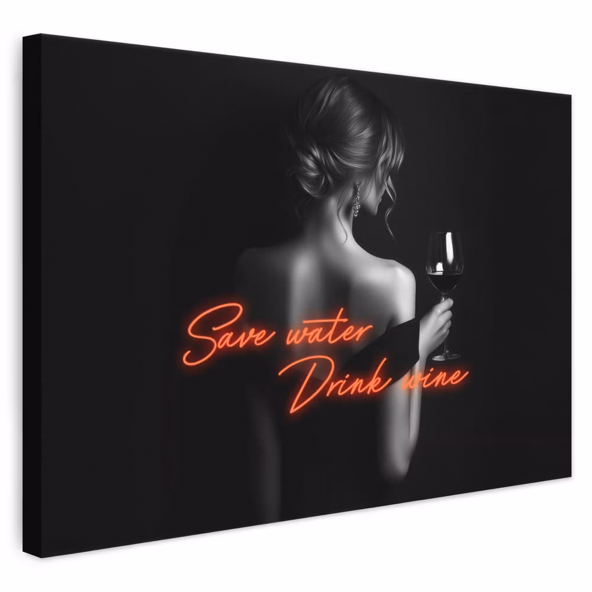 Leinwandbild - Wein - Frau - Neon - Zitat
