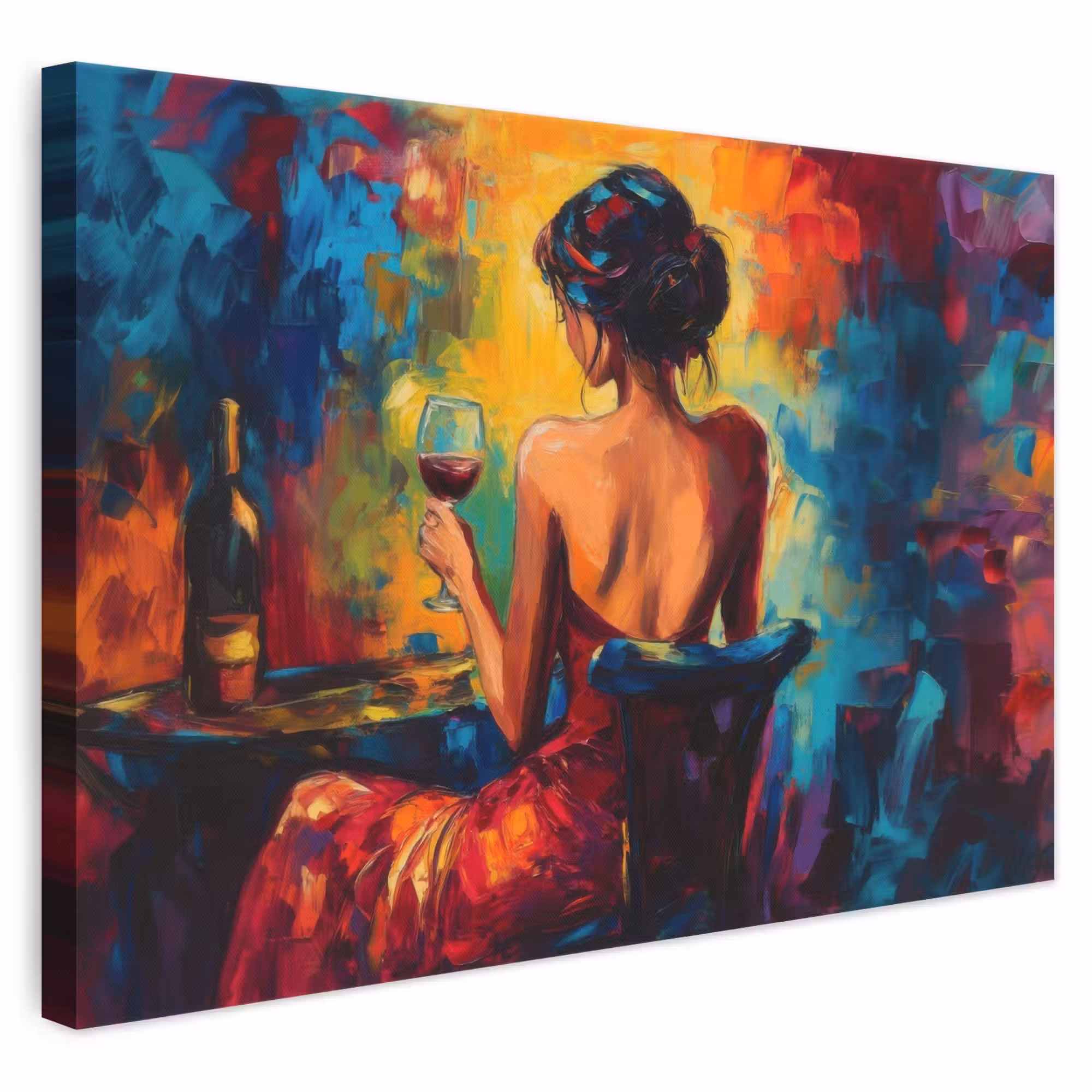 Leinwandbild - Wein - Frau - Stimmungsvoll - Farbenfroh