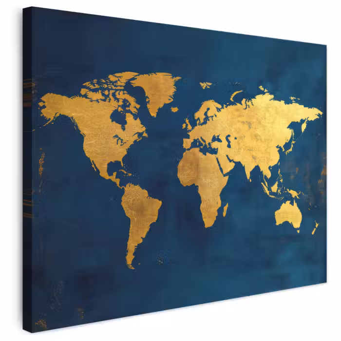 Leinwandbild - Weltkarte - Gold - Dunkelblau