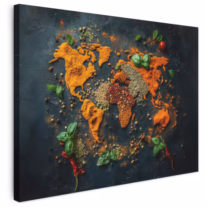 Leinwandbild - Weltkarte - Kräuter - Lebendige Farben