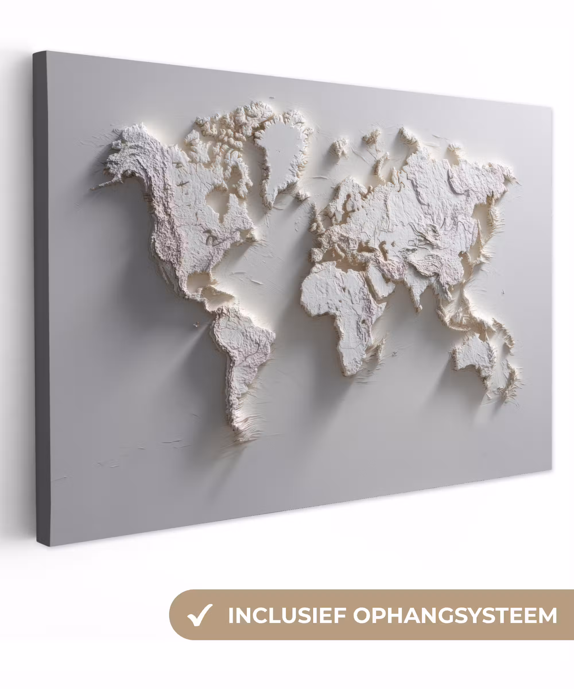 Leinwandbild - Weltkarte - Subtiles Relief - Weiß