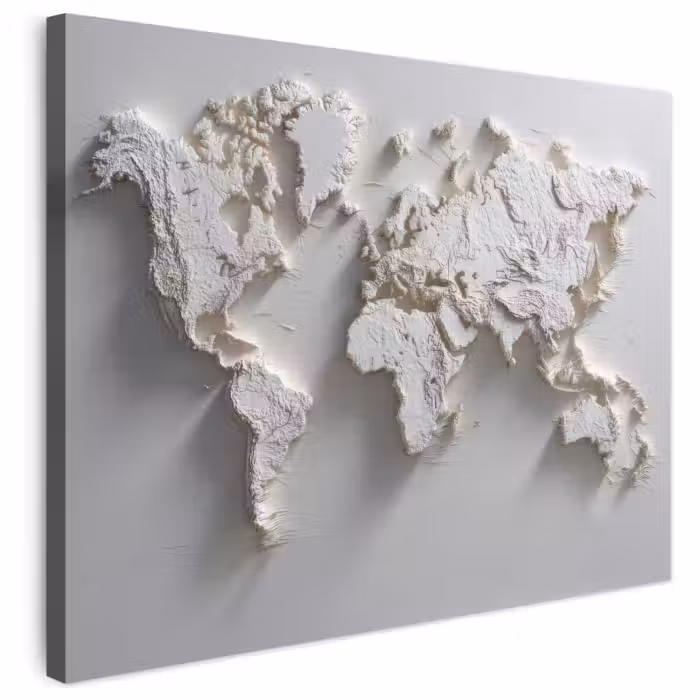 Leinwandbild - Weltkarte - Subtiles Relief - Weiß