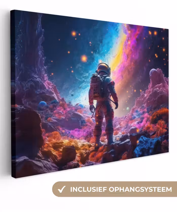 Leinwandbild - Weltraum - Astronaut - Neon - Sterne