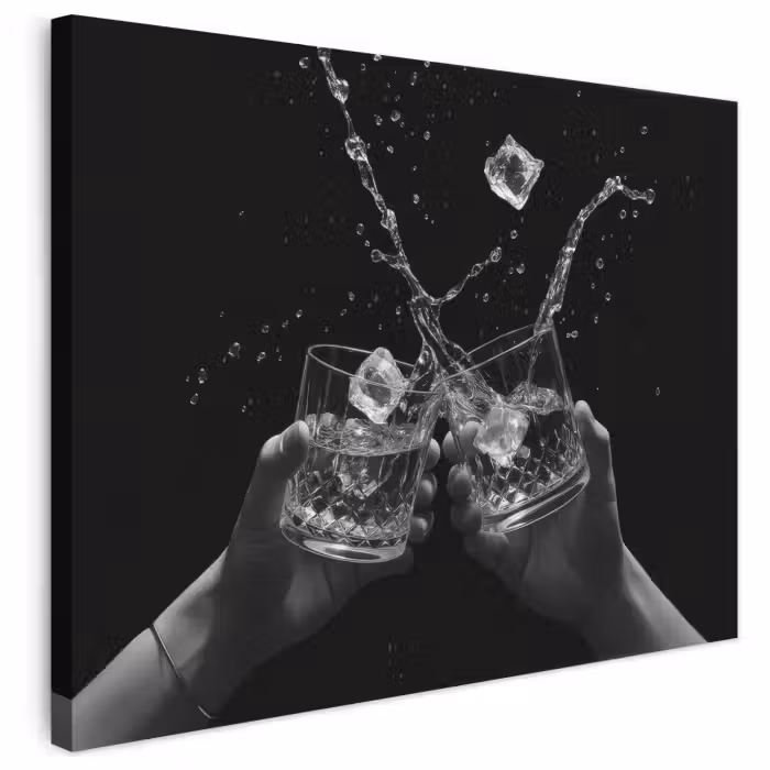 Leinwandbild - Whiskygläser - Eis - Spritzer - Schwarz