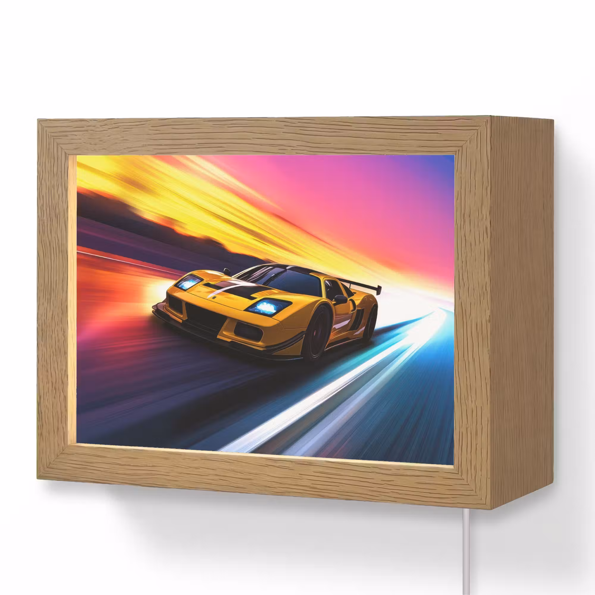 Lightbox - Wandlampe - Kinderzimmer - Gelber Rennwagen - Bunt - Neon