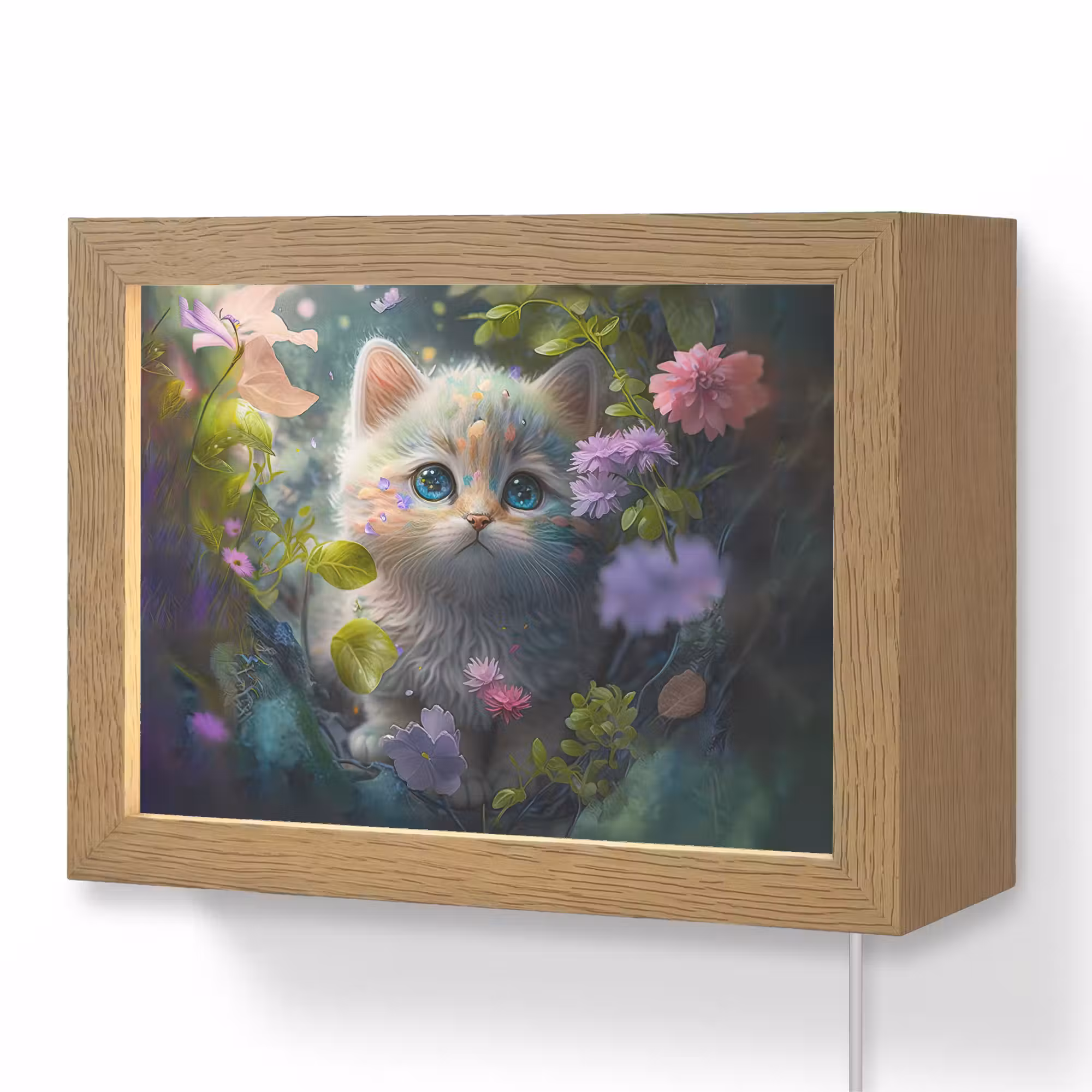 Lightbox - Wandlampe - Kinderzimmer - Kätzchen - Blumen - Wald - Illustration - Katze