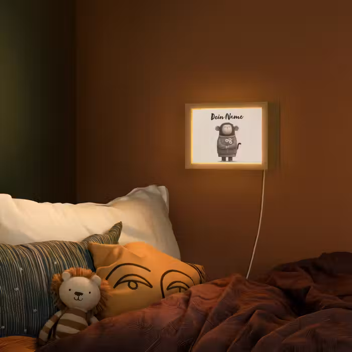 Lightbox - Wandlampe Kinderzimmer mit Namen - Affe - Rosa Blumen - Verspielt