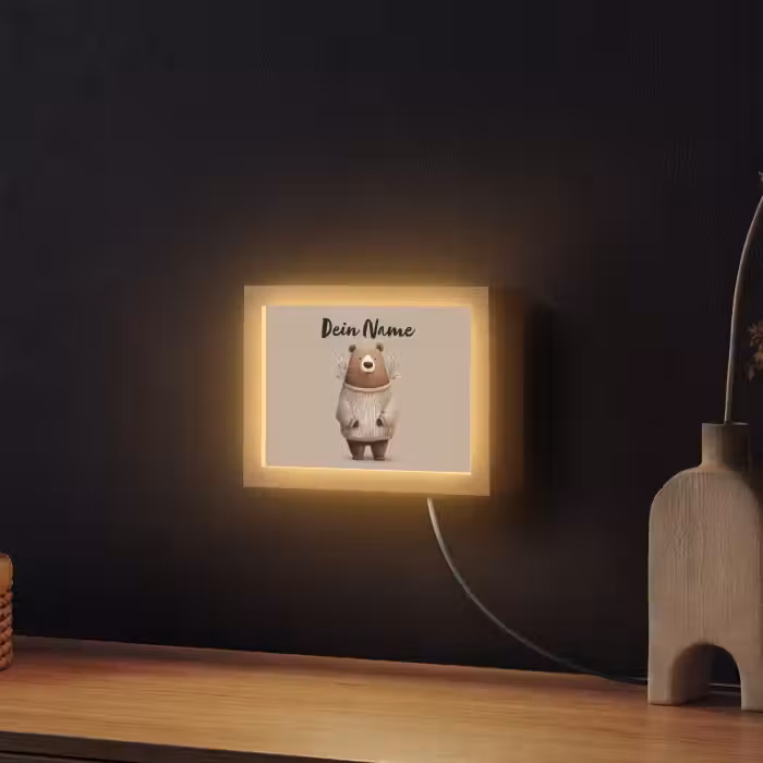 Lightbox - Wandlampe Kinderzimmer mit Namen - Bär - Weiße Blumen - Gemütlich