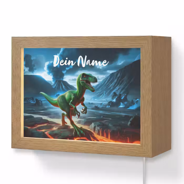 Lightbox - Wandlampe Kinderzimmer mit Namen - Dino - Lava - Grün - Jungen