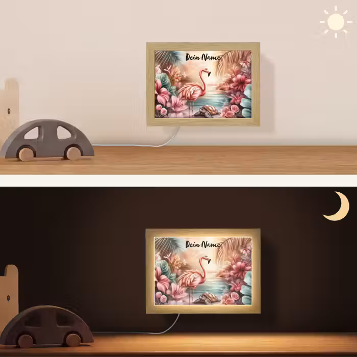 Lightbox - Wandlampe Kinderzimmer mit Namen - Flamingo - Schildkröte - Rosa