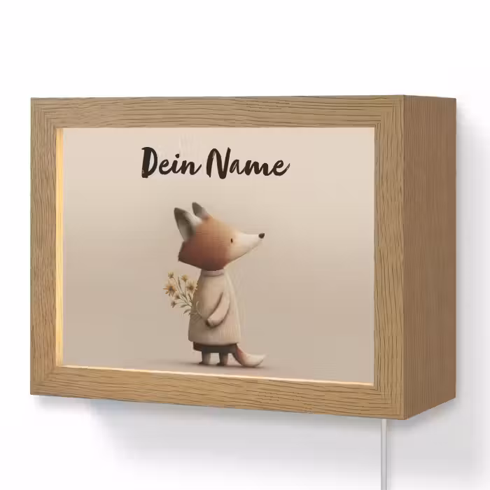 Lightbox - Wandlampe Kinderzimmer mit Namen - Fuchs - Gelbe Blumen - Minimalistisch