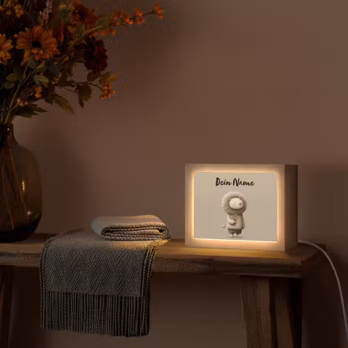 Lightbox - Wandlampe Kinderzimmer mit Namen - Löwe - Orangefarbene Blumen - Freundlich