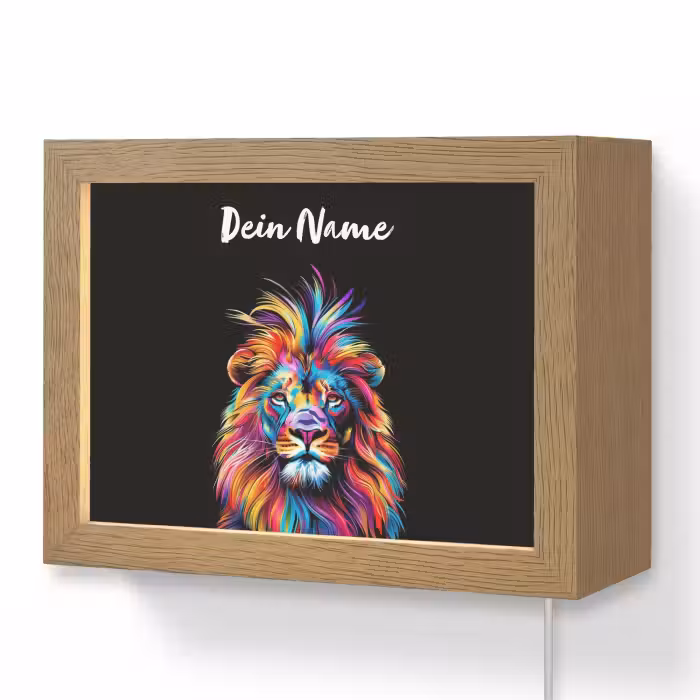 Lightbox - Wandlampe Kinderzimmer mit Namen - Löwen - Bunt - Schwarz - Tiere