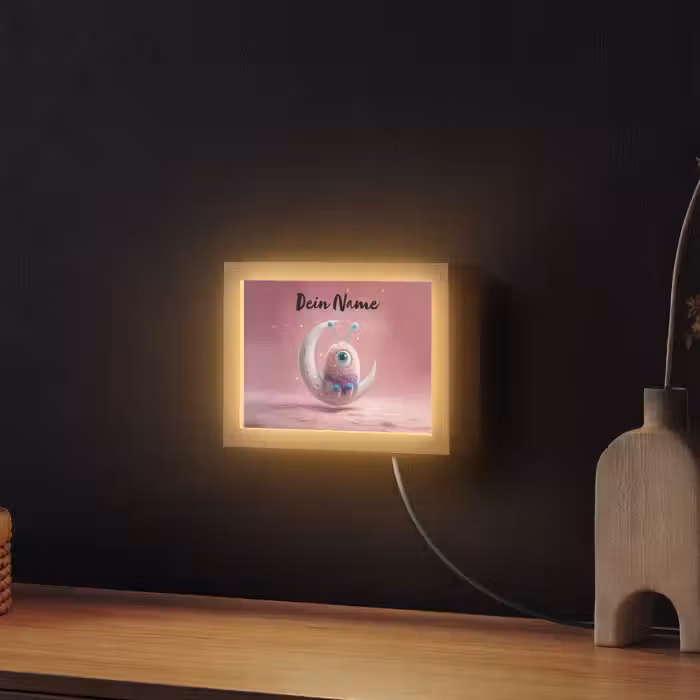 Lightbox - Wandlampe Kinderzimmer mit Namen - Mond - Monster - Rosa