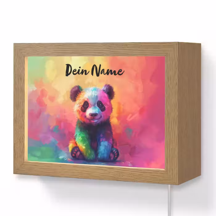 Lightbox - Wandlampe Kinderzimmer mit Namen - Panda - Tiere - Bunt - Neon
