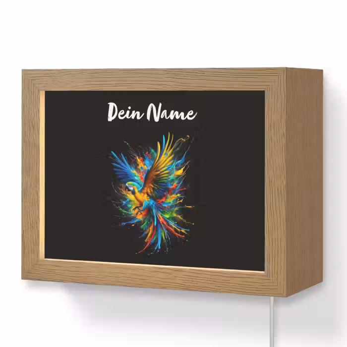 Lightbox - Wandlampe Kinderzimmer mit Namen - Papagei - Vogel - Tier - Bunt - Farbe