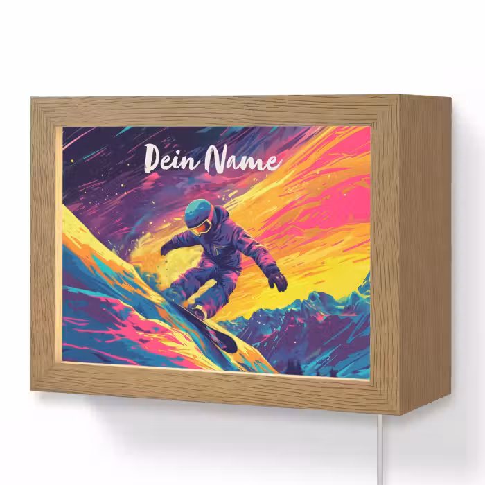 Lightbox - Wandlampe Kinderzimmer mit Namen - Snowboarding - Schnee - Farbenfroh