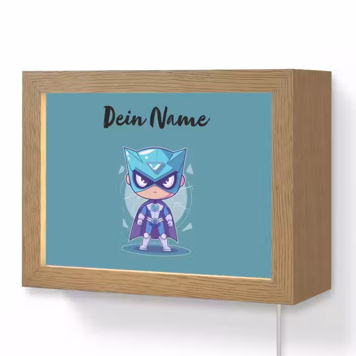 Lightbox - Wandlampe Kinderzimmer mit Namen - Superheld - Blau - Jungen