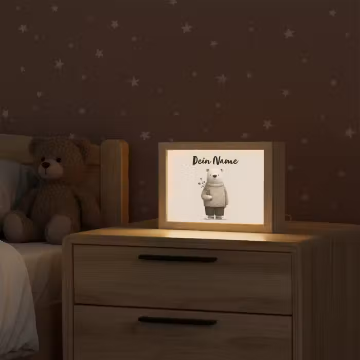 Lightbox - Wandlampe Kinderzimmer mit Namen - Teddybär - Orangefarbene Blumen - Freundlich