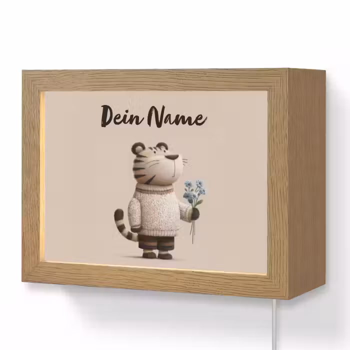 Lightbox - Wandlampe Kinderzimmer mit Namen - Tiger - Blaue Blumen - Leise