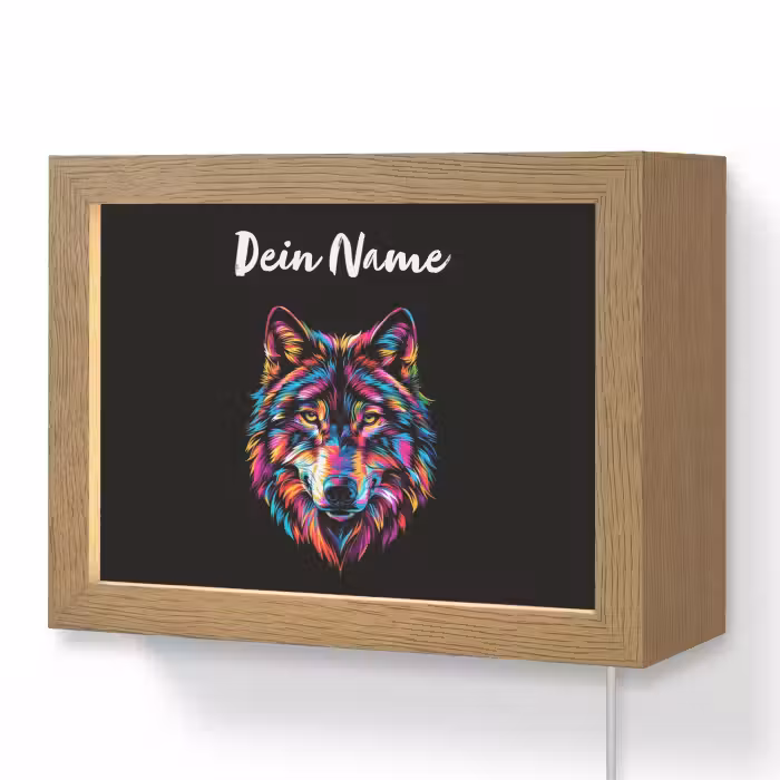 Lightbox - Wandlampe Kinderzimmer mit Namen - Wolf - Bunt - Schwarz - Tiere - Neon
