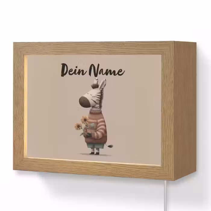 Lightbox - Wandlampe Kinderzimmer mit Namen - Zebra - Sonnenblumen - Warm
