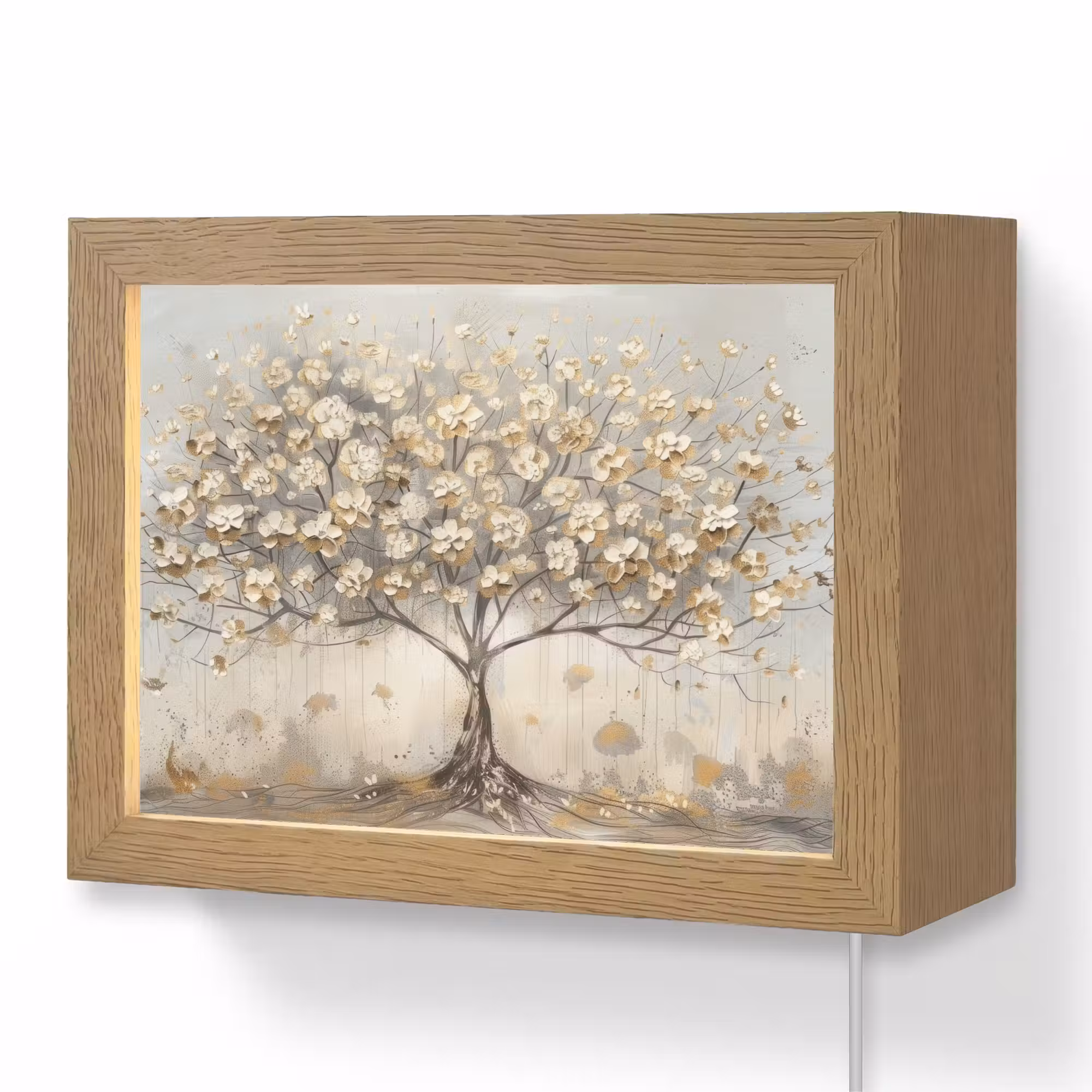 Lightbox - Wandleuchte - Baum - Beige - Gold - Lackoptik - Grau