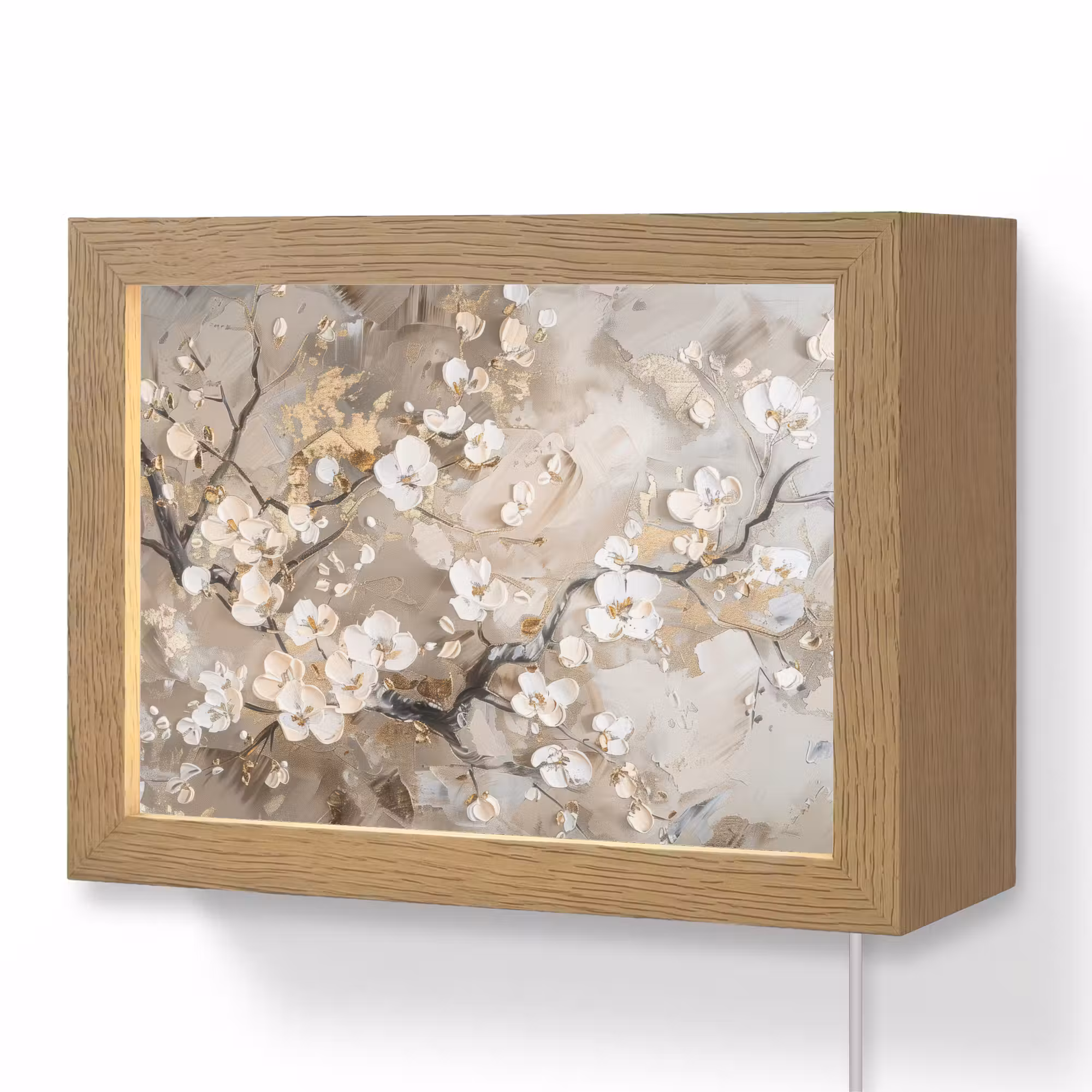 Lightbox - Wandleuchte - Blumen - Weiß - Gold - Beige - Luxus