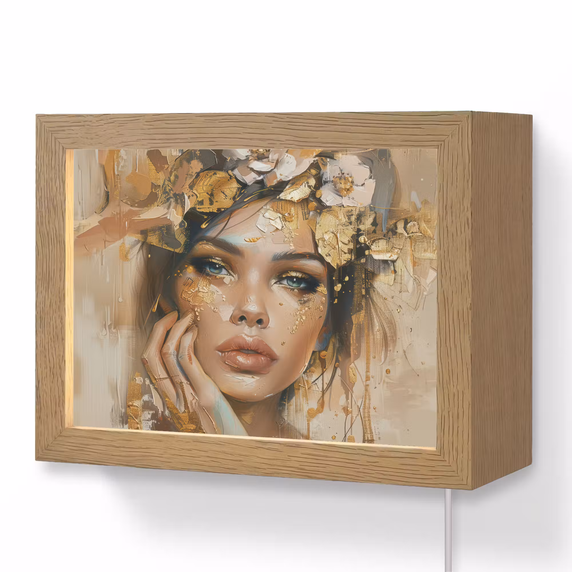 Lightbox - Wandleuchte - Frau - Blumen - Gold - Porträt