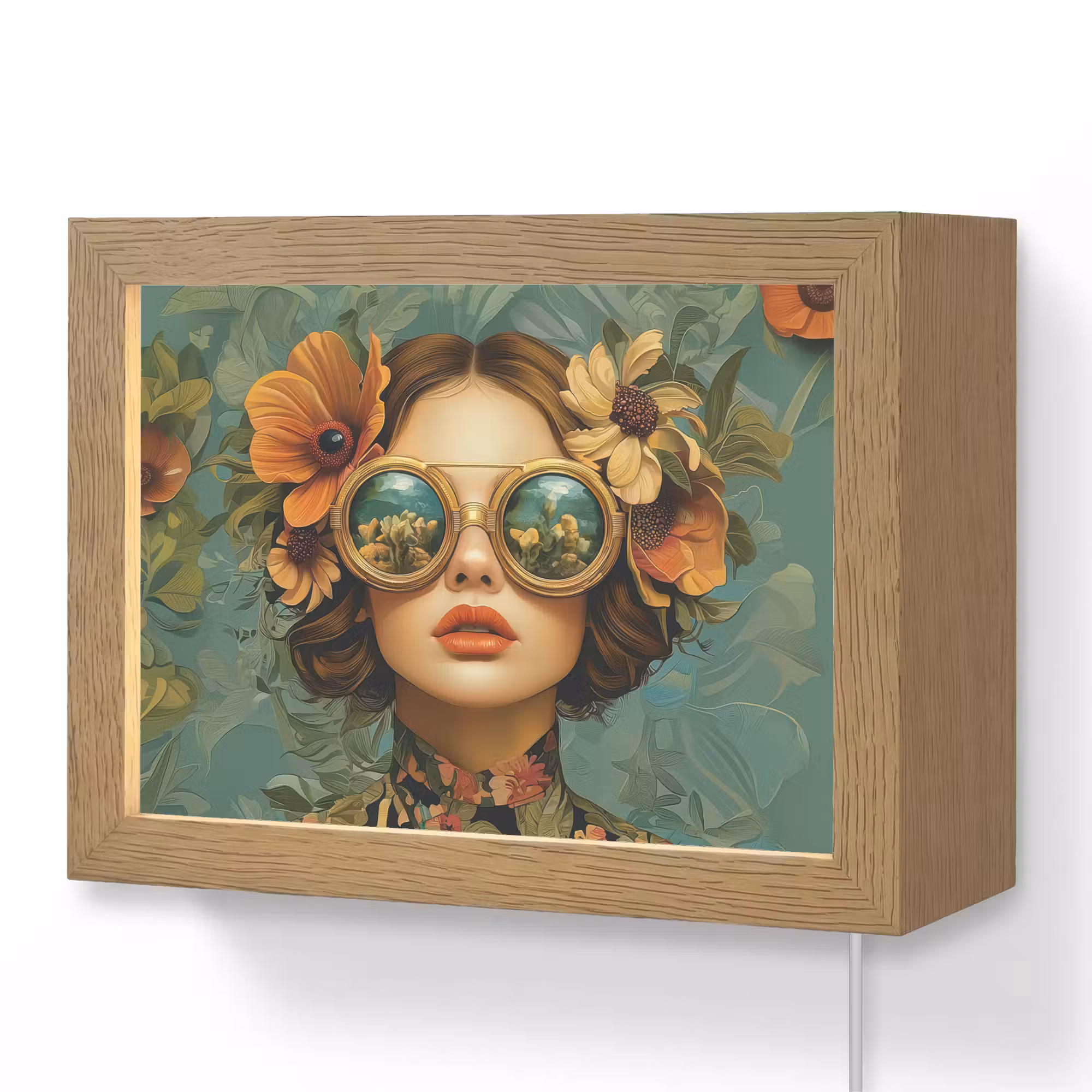 Lightbox - Wandleuchte - Frau - Blumen - Schmetterlinge - Natur - Vintage
