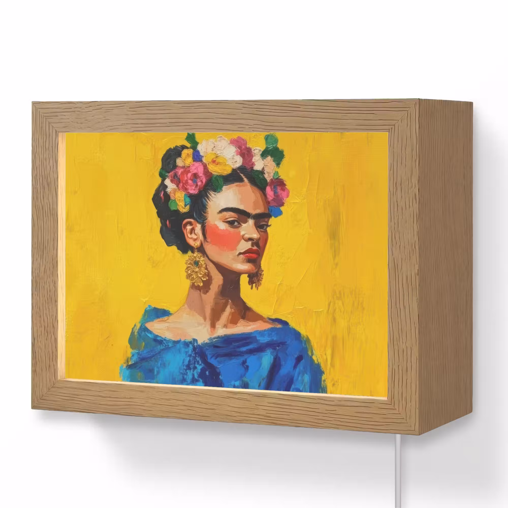 Lightbox - Wandleuchte - Frida Kahlo - Frau - Gelb - Blau - Blumen