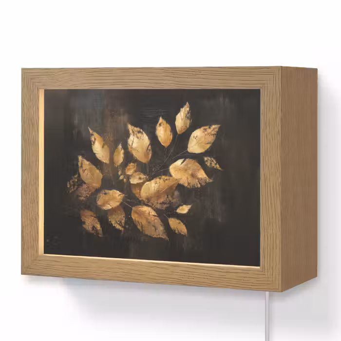 Lightbox - Wandleuchte - Goldene Blätter auf dunklem Hintergrund