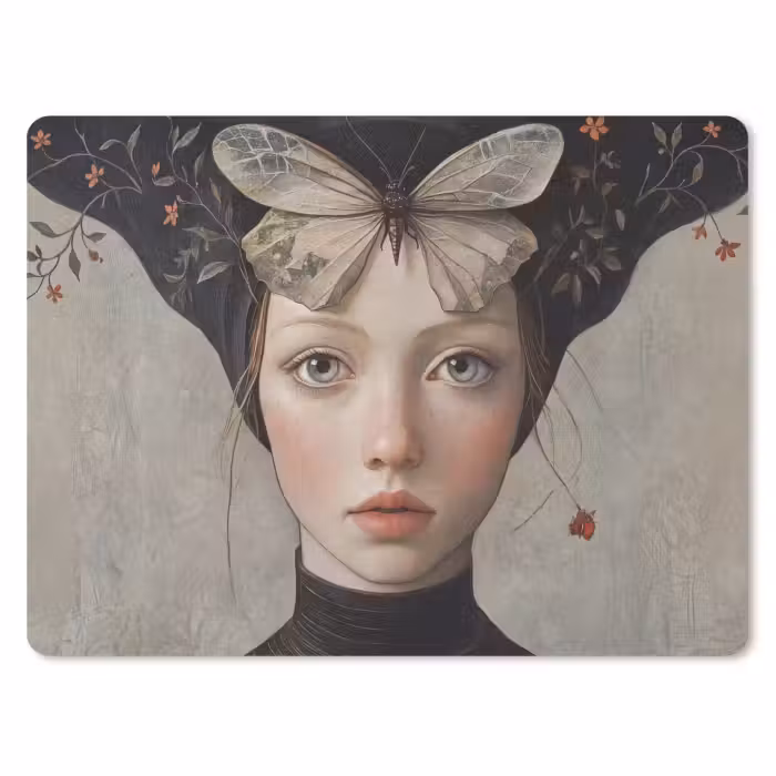 Mauspad - Frau - Schmetterling - Kunst - Klassisch - Gedämpft