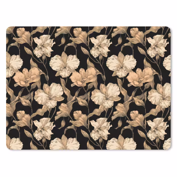 Mauspad - Orchideen - Strichzeichnung - Muster - Beige - Schwarz