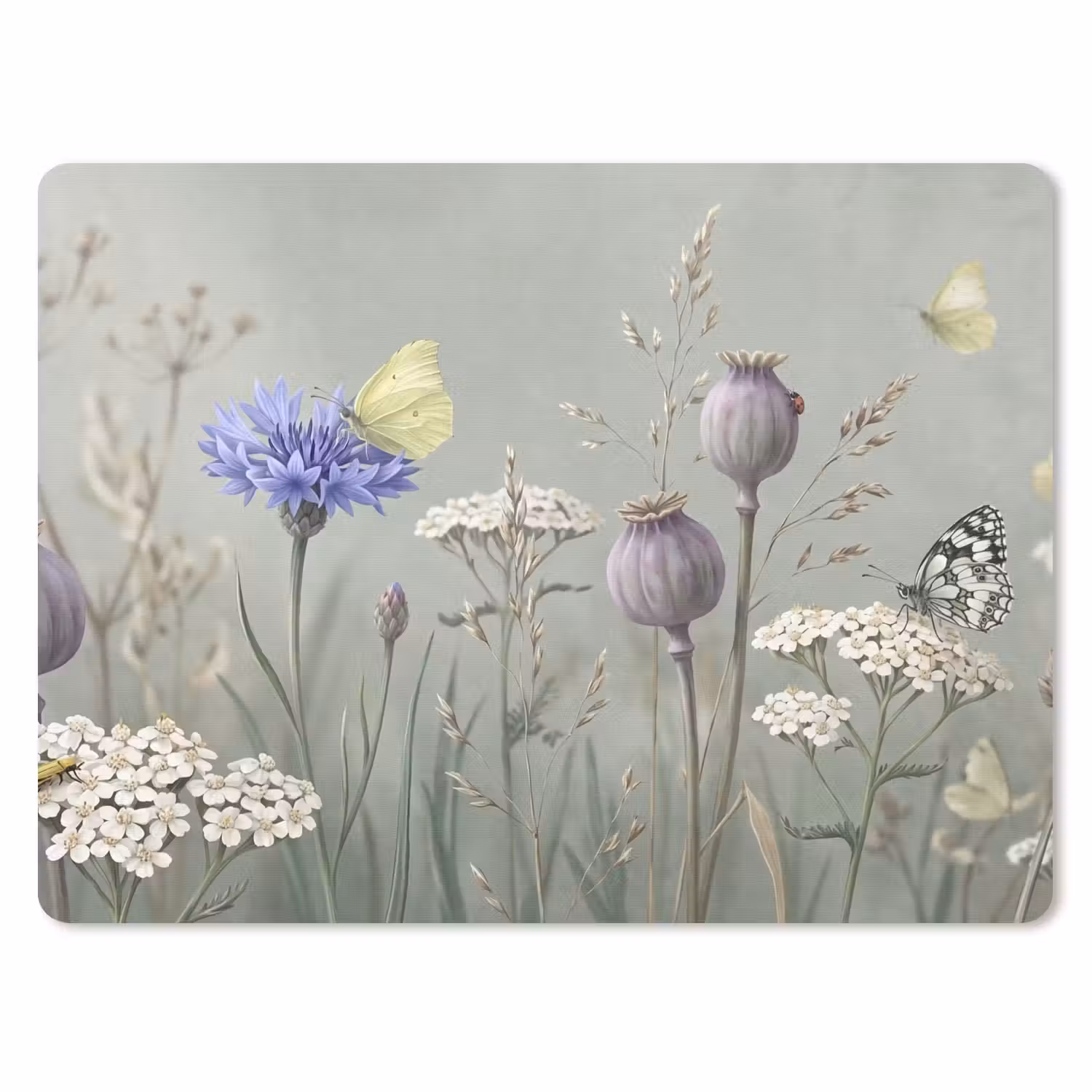 Mauspad - Schmetterlinge - Wildblumen - Illustration - Farbenfroh